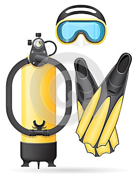 Aqualung mask tube and flippers for diving photo