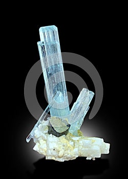 Aquamarine with albite microcline and tourmaline schorl mineral specimen from skardu Pakistan