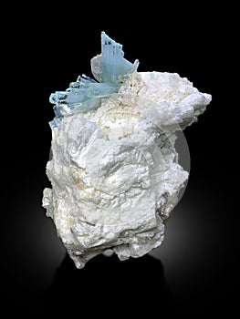 Aquamarine Bluch of crystals cluster on white matrix Mineral specimen from Shigar Valley Skardu Pakistan photo