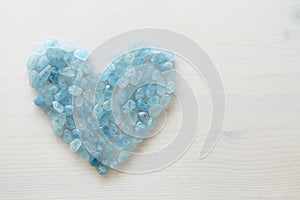 Aquamarine is blue. Blue heart. Natural stone is blue aquamarine