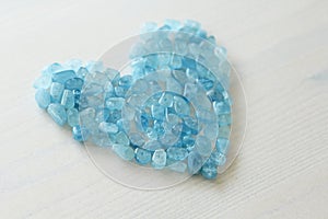 Aquamarine is blue. Blue heart. Natural stone is blue aquamarine