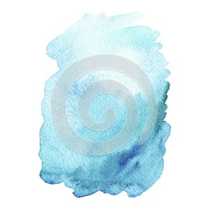Aquamarine blue turquoise splash watercolor hand painted isolated on white background.