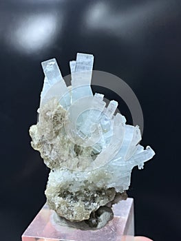 Aquamarine on muscovite mica matrix mineral specimen from Nagar Pakistan