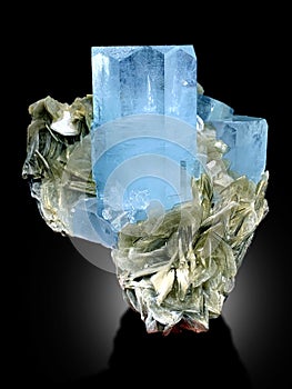 Aquamarine with muscovite mineral specimen from Nagar Pakistan