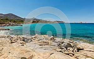 Aquamarine sea and rocks at Cala d'Olivu near Ile Rousse in Cors