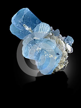 Aquamarine var beryl with muscovite mineral specimen crystal from skardu shigar valley Pakistan