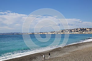 Aquamarine water of Mediterranean sea in Nice, France