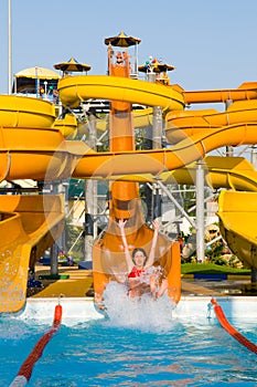Aquapark constructions in swimming-pool