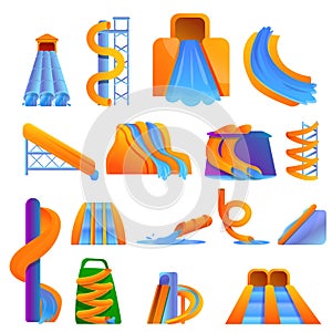 Aquapark icons set, cartoon style