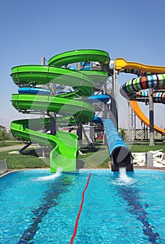 Aquapark sliders, aqua park, water park.