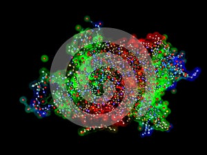 Aquaporin, integral membrane protein molecule. Also called water channels. Stick and scaled ball are represented with semi-