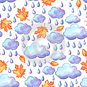 Aquarelle seamless pattern with autumn elements.