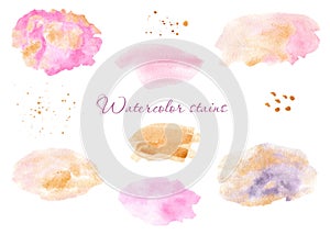 Aquarelle spots and splashes in pink and gold.