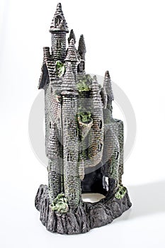 Aquarium accessories castle in a white background