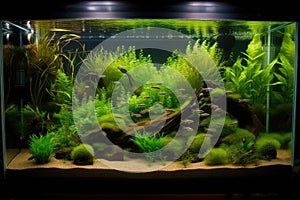 aquarium with aquatic plants and seagrasses in beautiful arrangement