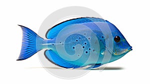 Aquarium blue tang fish isolated on white background. Generative AI