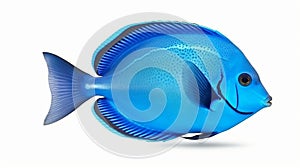 Aquarium blue tang fish isolated on white background. Generative AI