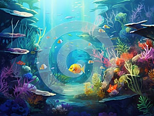 Aquarium with discus fishes