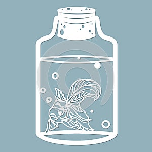 Aquarium fish and bubbles in a glass jar. Laser cut. Vector illustration. Pattern for the laser cut, serigraphy, plotter and photo