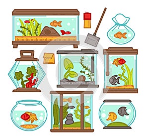 Aquarium fish tank vector icons