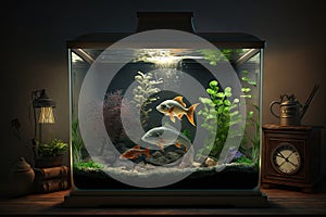 Aquarium with goldfish in the water