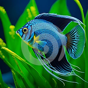 Aquarium Harmony: Guppies and Angelfish Amidst Aquatic Plants - Miki Asai\'s Macro Photography Close-Up