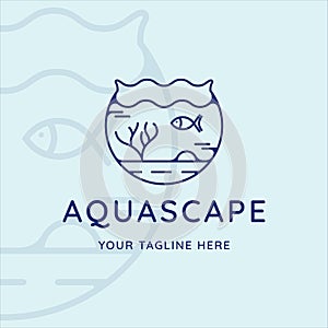 aquarium logo line art vector illustration template icon graphic design. aqua scape simple minimalist with fish