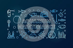 Aquarium maintenance blue vector banner on dark background