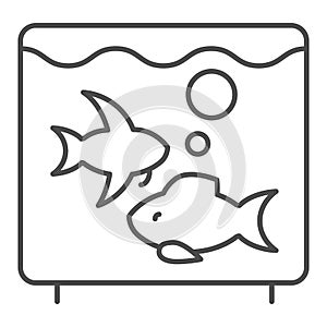 Aquarium thin line icon. Fish in aquarium vector illustration isolated on white. Fishbowl outline style design, designed