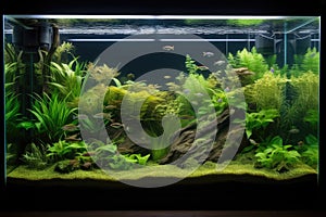aquarium with variety of aquatic plants and seagrasses, including floating varieties