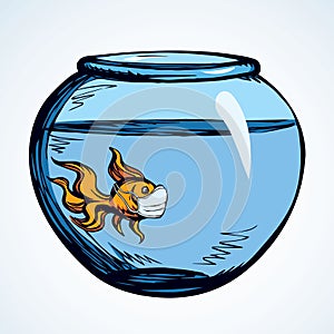 Aquarium with water for fish quarantine isolation. Vector drawing