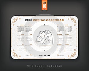 Aquarius 2018 year zodiac calendar pocket size horizontal layout
