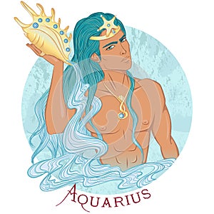 Aquarius as a beautiful man with swarthy skin