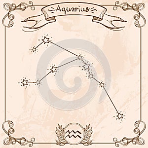 Aquarius constellation vintage symbol. Schematic representation of the signs of the zodiac