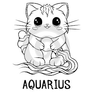 Aquarius cute cartoon zodiac cat
