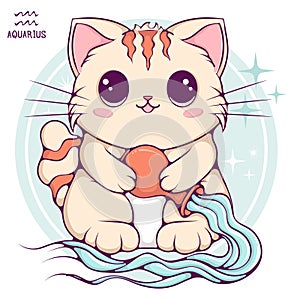 Aquarius cute cartoon zodiac cat color