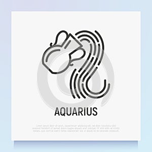 Aquarius thin line icon: water flowing from amphora. Modern vector illustration of astrological sign for horoscope