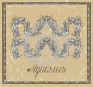 Aquarius or Water Bearer Zodiac sign on frame on texture