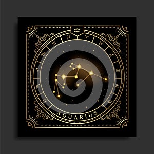 Aquarius zodiac constellation symbol with modern, esoteric and boho styles