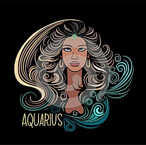 Aquarius Zodiac sign beautiful girl vector art.