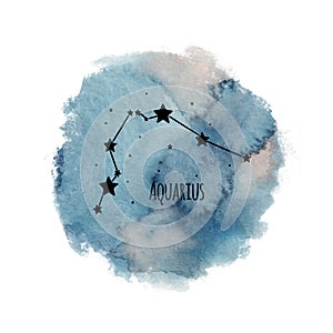 Aquarius zodiac sign constellation on watercolor background isolated on white, horoscope character