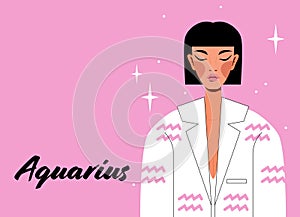 Aquarius zodiac sign. Girl vector illustration. Astrology zodiac profile. Astrological sign as a beautiful woman. Future telling,