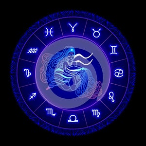 Aquarius zodiac sign, horoscope symbol, vector illustration