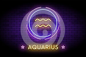 The Aquarius zodiac symbol in neon style.
