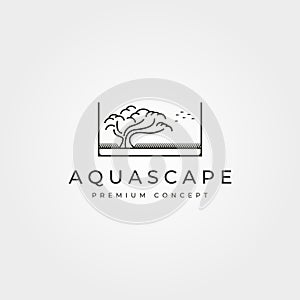 Aquascape bonsai logo vector line art symbol illustration design, aquarium logo design photo