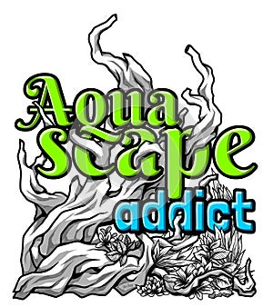Aquascape illustration with slogan writing on white background