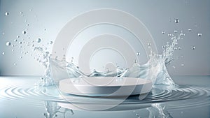 AquaSplash Cylindrical Platform, Water Droplets, Refreshing Concept
