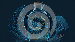 Aquatic Elegance in a Bottle: Underwater World with Fish and Coral Reefs