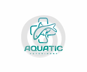 Aquatic and fish veterinarian logo design. Aquatic animal medicine, pet fish hospital vector design