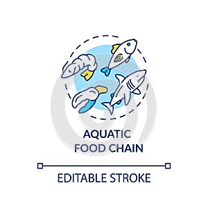 Aquatic food chain concept icon. Energy producer and consumers. Marine flora and fauna. Ecosystem idea thin line